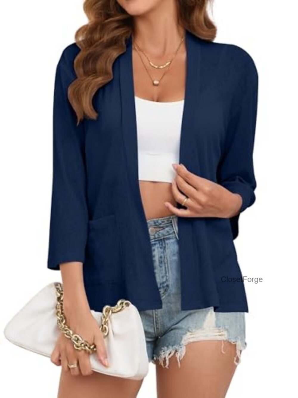 Loose Fit Lightweight Open Front Sheer Cardigan 3/4 Sleeve High Low Cover Up